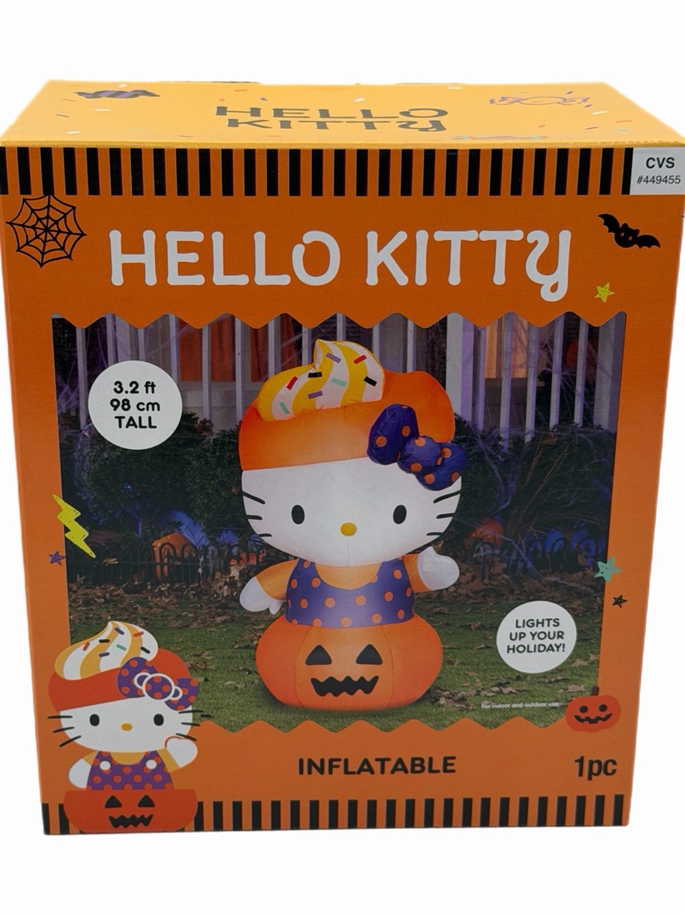 2026 Hello Kitty 3.2Ft Halloween Inflatable Pumpkin Polka Dot Outfit